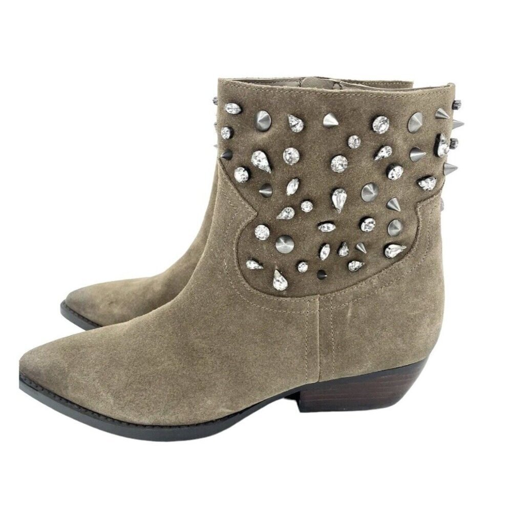 Sam Edelman Avril Bootie Dark Taupe Suede Leather Crystal Studded SZ 7 NEW - Picture 7 of 11